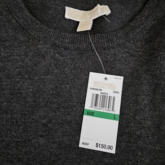 NWT Michael Kors Sweater. Size Large. Dark Grey with black Faux Fur - Picture 2 of 4